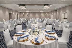banquet room styled for dinner event